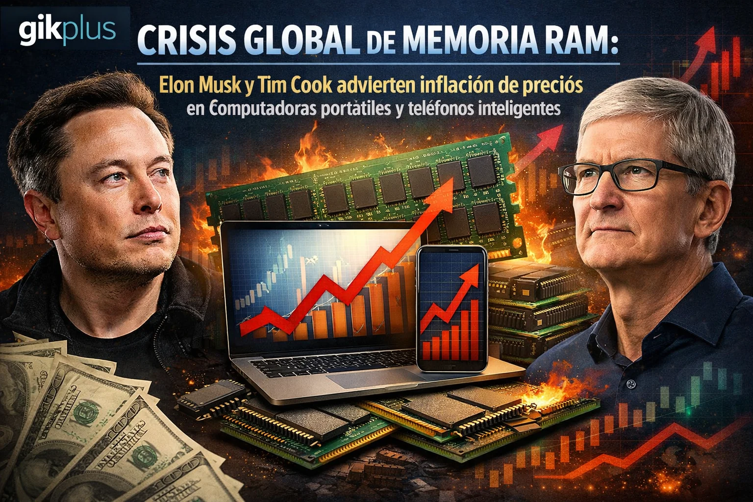 Crisis global de memoria RAM: Elon Musk y Tim Cook advierten inflación de precios en computadoras portátiles y teléfonos inteligentes